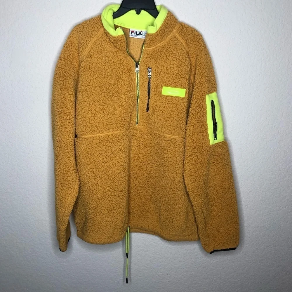 Fila Orange Neon Green Cozy Sherpa Half Zip Sweatshirt Pullover Jacket